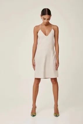 Lanston Linen Tie Back Slip Dress in Flax