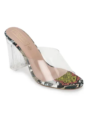 Multicolor PU Clear Perspex High Heel Mules
