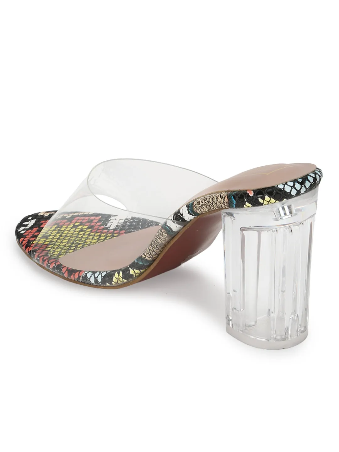 Multicolor PU Clear Perspex High Heel Mules