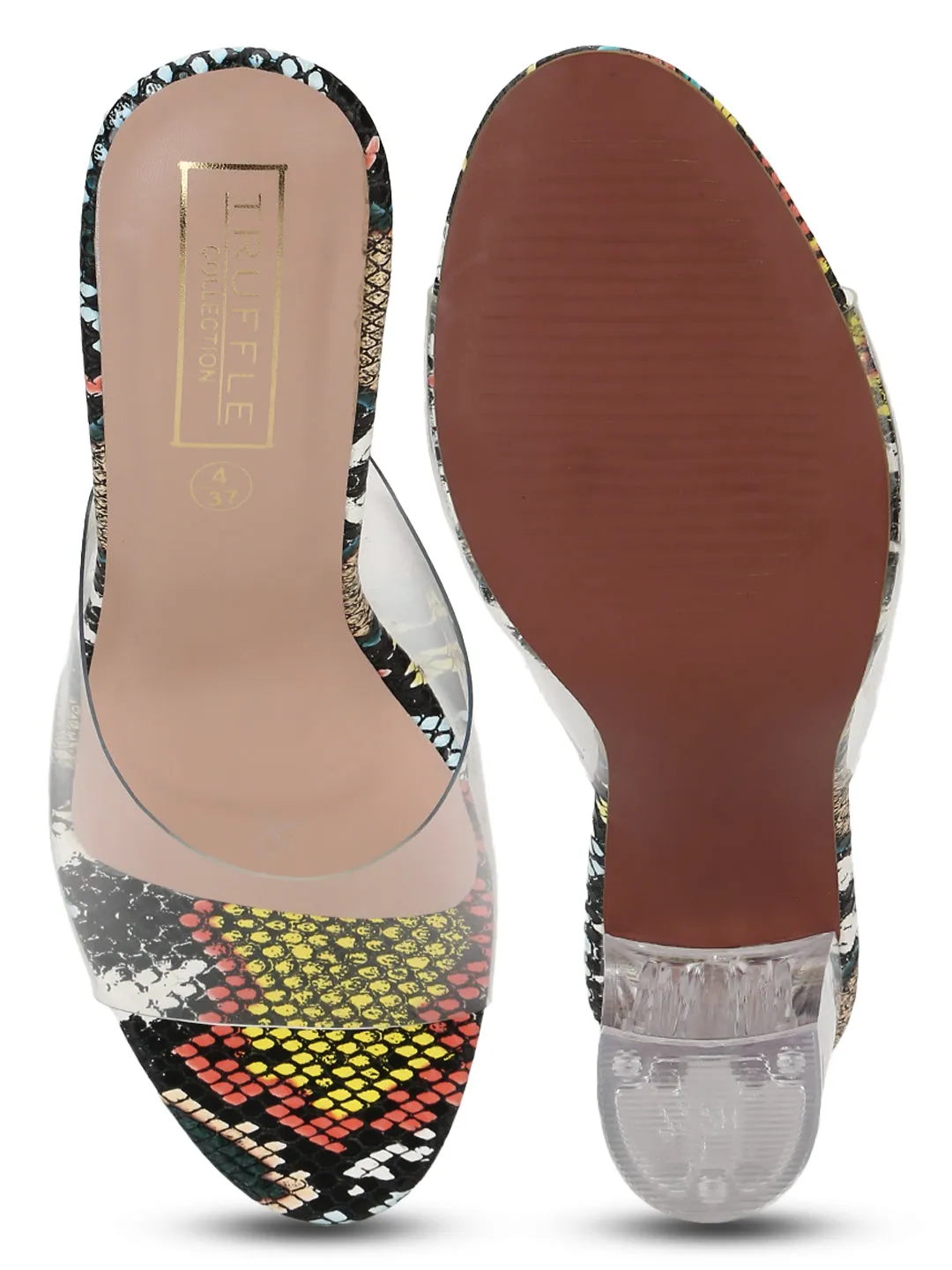 Multicolor PU Clear Perspex High Heel Mules