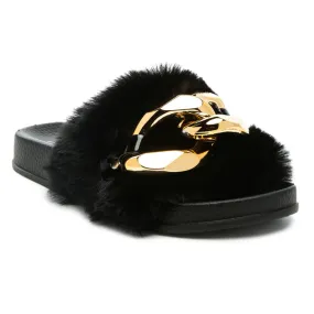 Munks Big Metal Fur Slides in Black