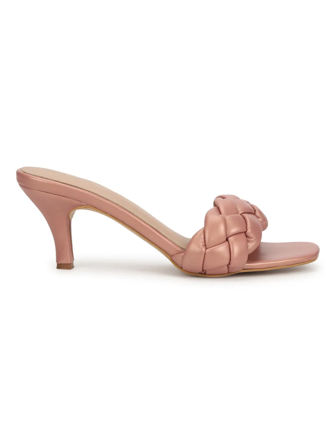 Nude PU Braided Kitten Heels