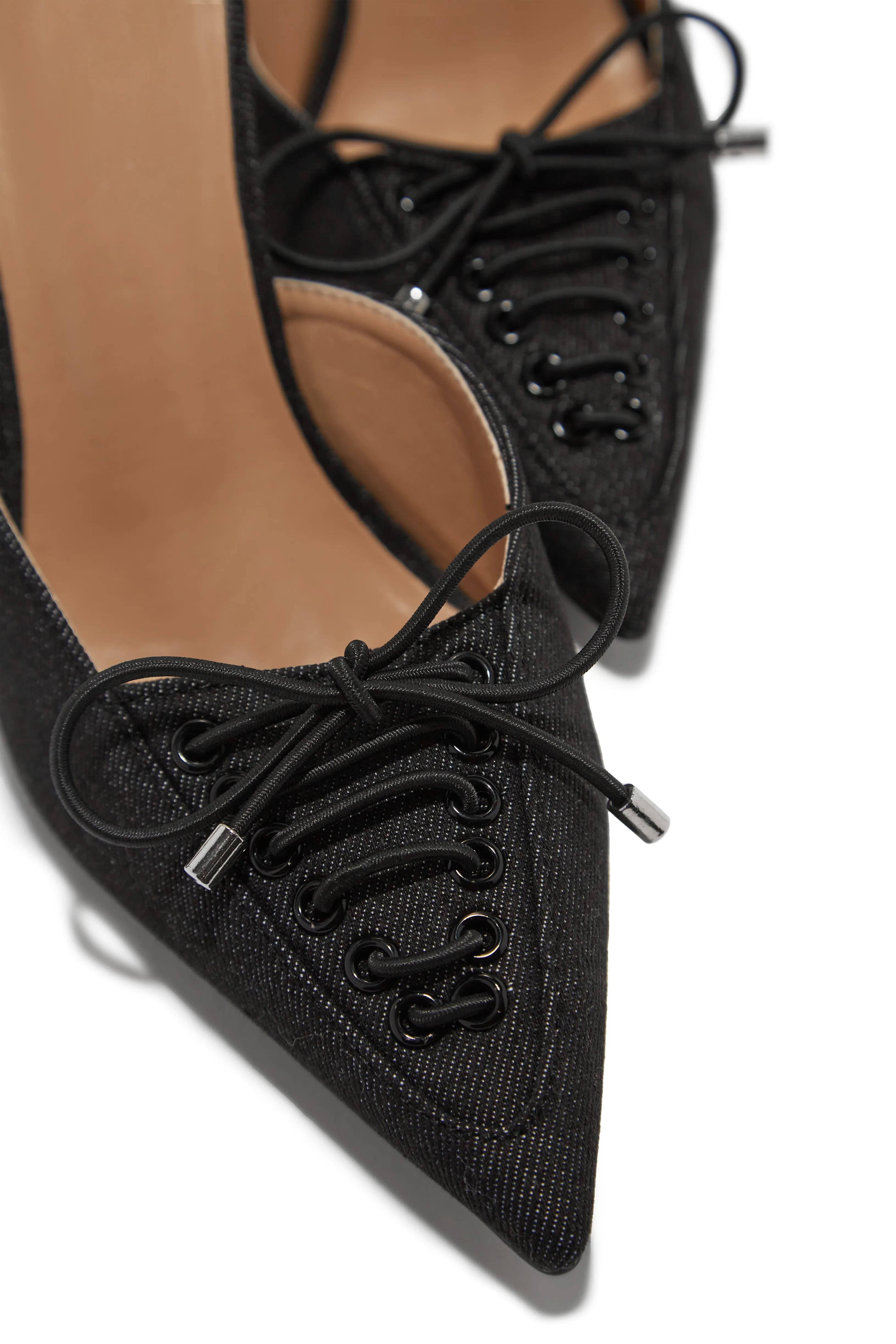 Nyla Pointed Toe Mule Heels - Black Denim