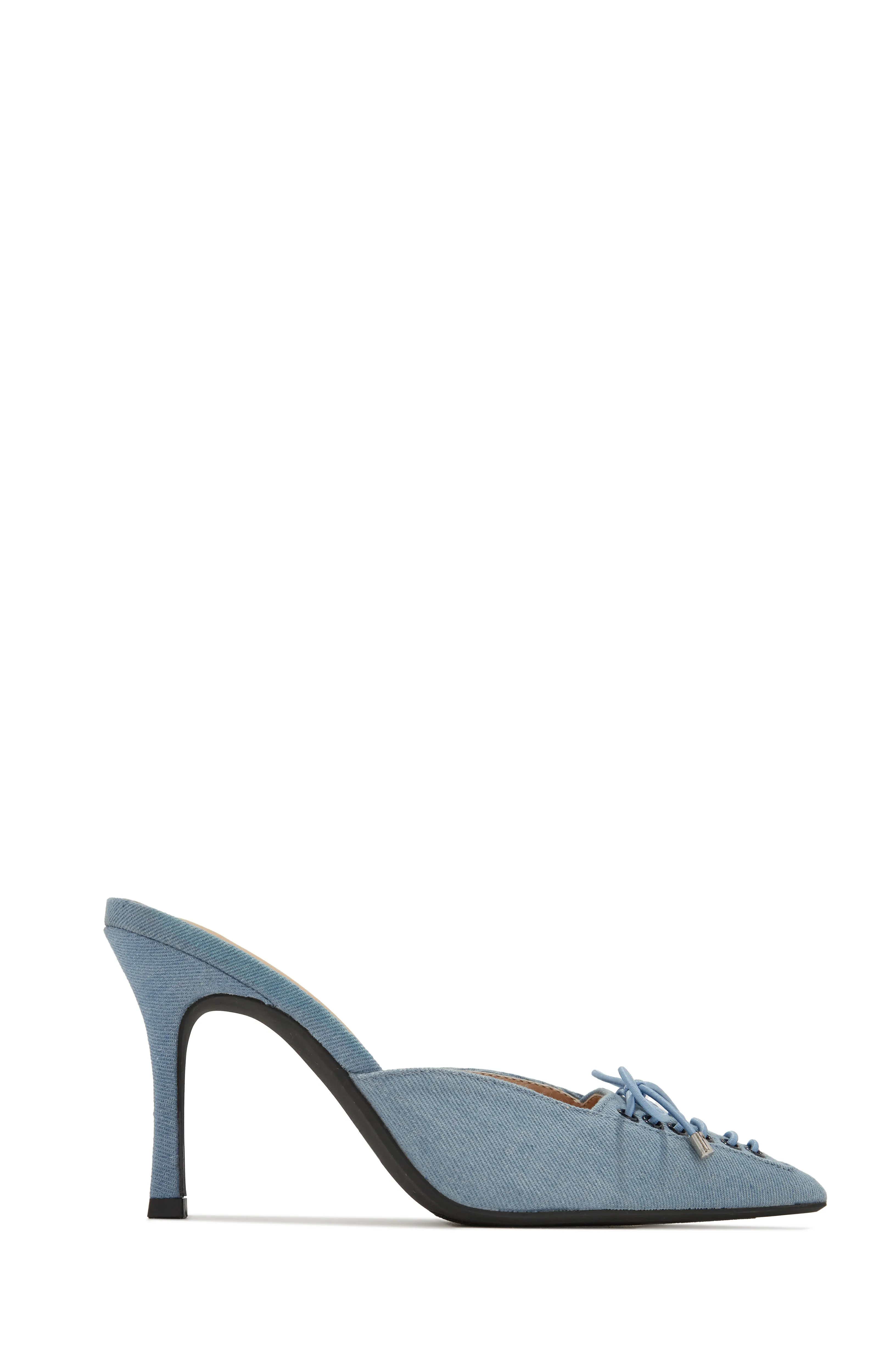 Nyla Pointed Toe Mule Heels - Black Denim
