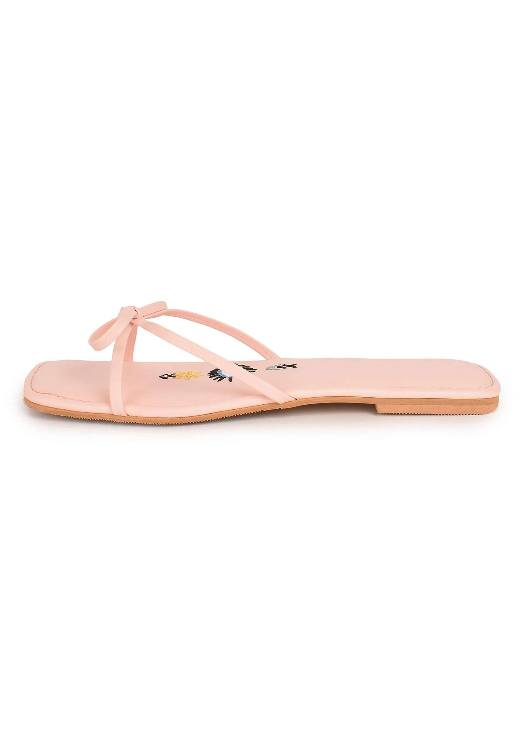 Pastel Pink Flats With Bow Detailing And Evil Eye Motif By Sole House
