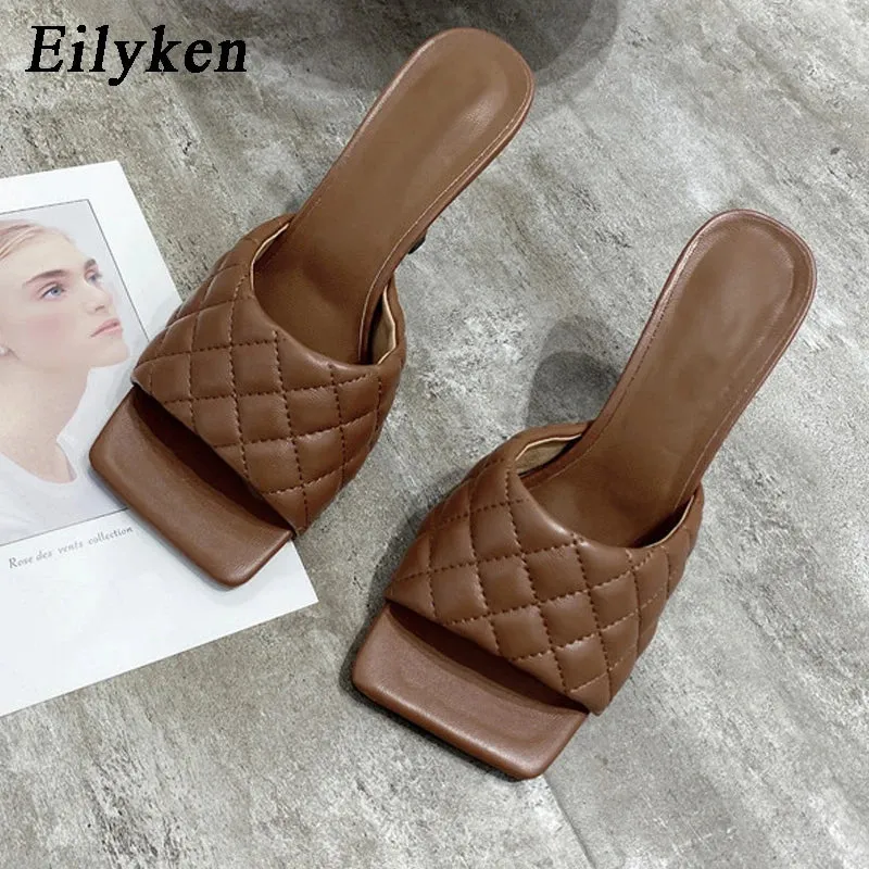 Square Toe padded Slip On high heel Sandals