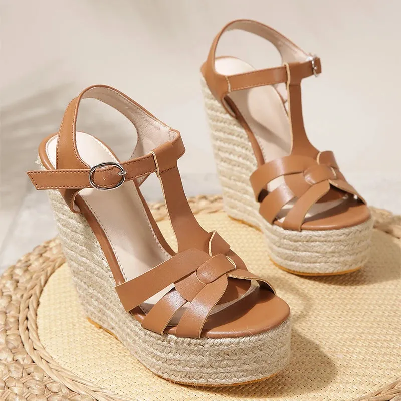 Women Wedge Shoes New Summer Fashion Pearl Decoration Toe Open Toe Platform Heels Comfortable Casual Slope Sandals 15cm
